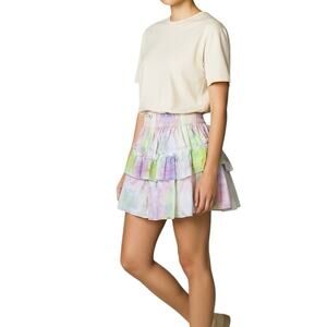 Stellah Tie-dye Ruffled Cotton Mini Skirt - XS